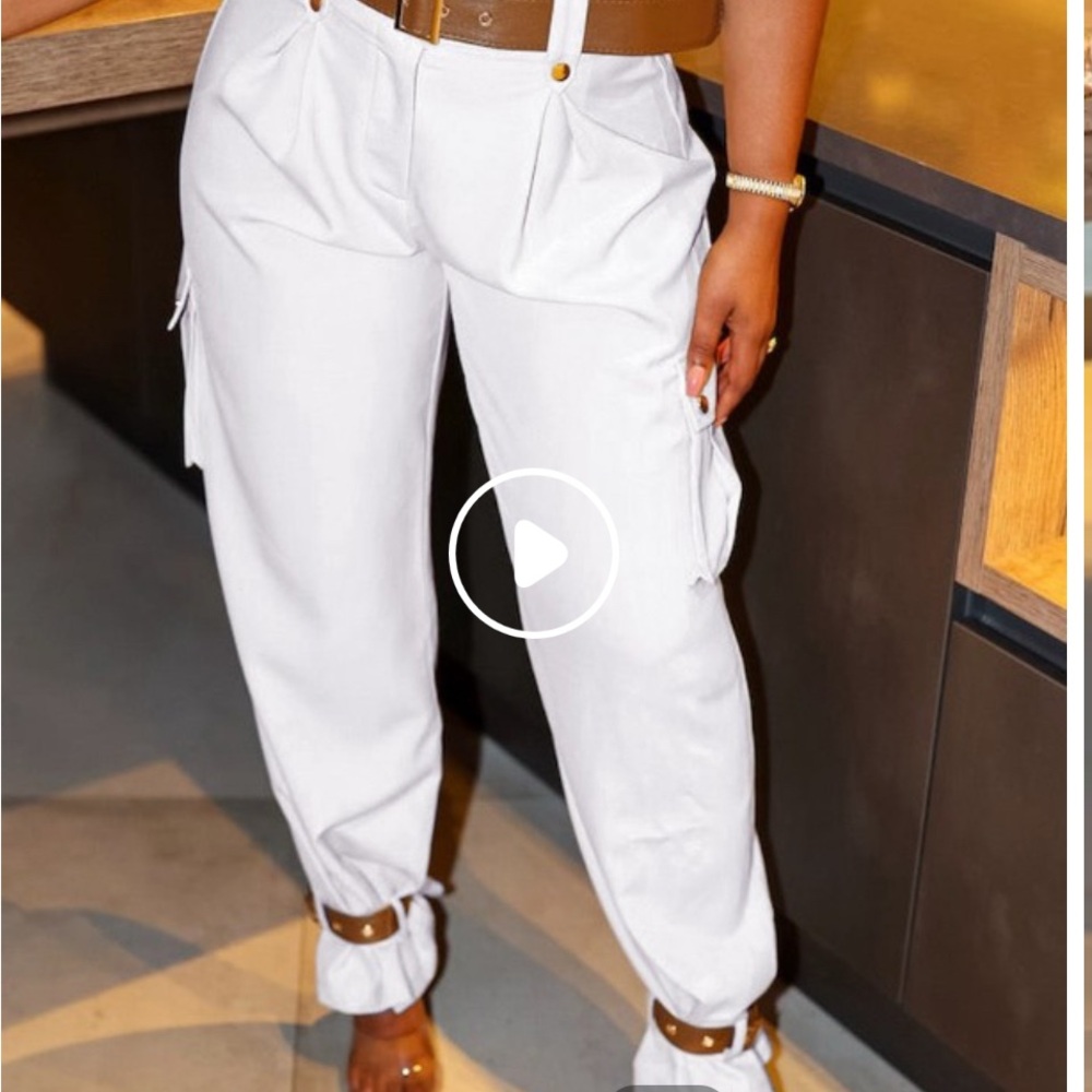 White Relaxed Fit Track Pants with Cuffed Ankles